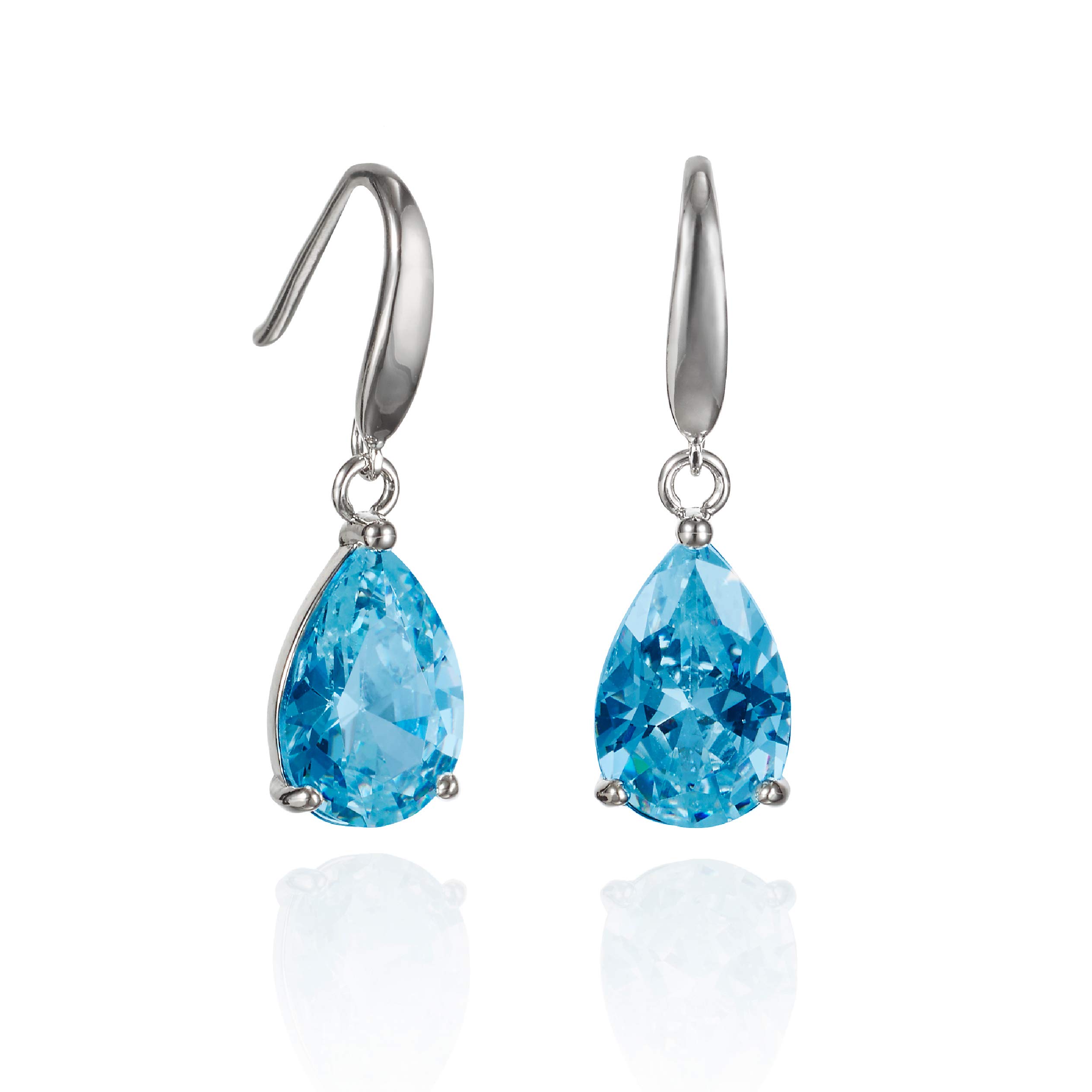 namana Silver Pear Drop Earrings for Women and Teen Girls, Light Blue Earrings for Women with Sky Blue CZ Stones, Simple Light Blue and Silver Drop Earrings for Women with Giftbox