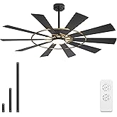 WINGBO 84" Windmill Ceiling Fan with Lights, 3 Downrod, 6-Speed Reversible DC Motor, 3CCT, 10 Blade Indoor Farmhouse DC Ceili