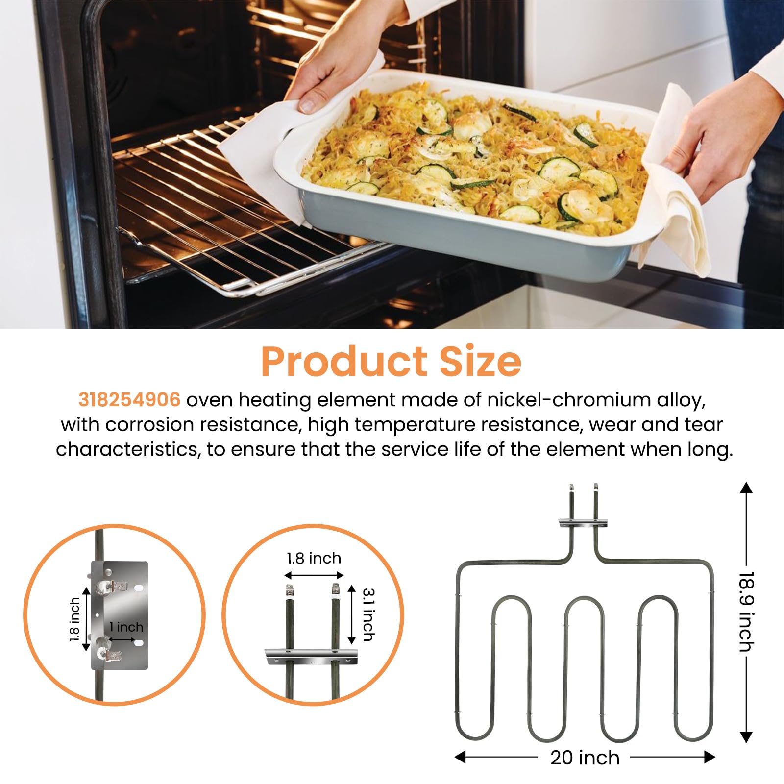 KTXzxdr 318254906 Oven Heating Elements Compatible with Range/Stove/Oven,Replaces 318254901,AP4298966,318254909,1259831,PS1992188 3500w Bake Element