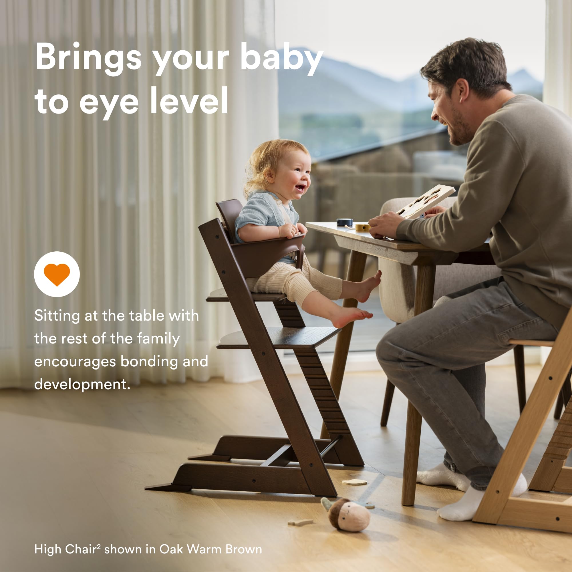 Stokke Tripp Trapp High Chair 2, Natural - Includes Chair + Baby Set with Removable Harness for Children 6-36 Months - Adjustable, Ergonomic & Easy to Clean
