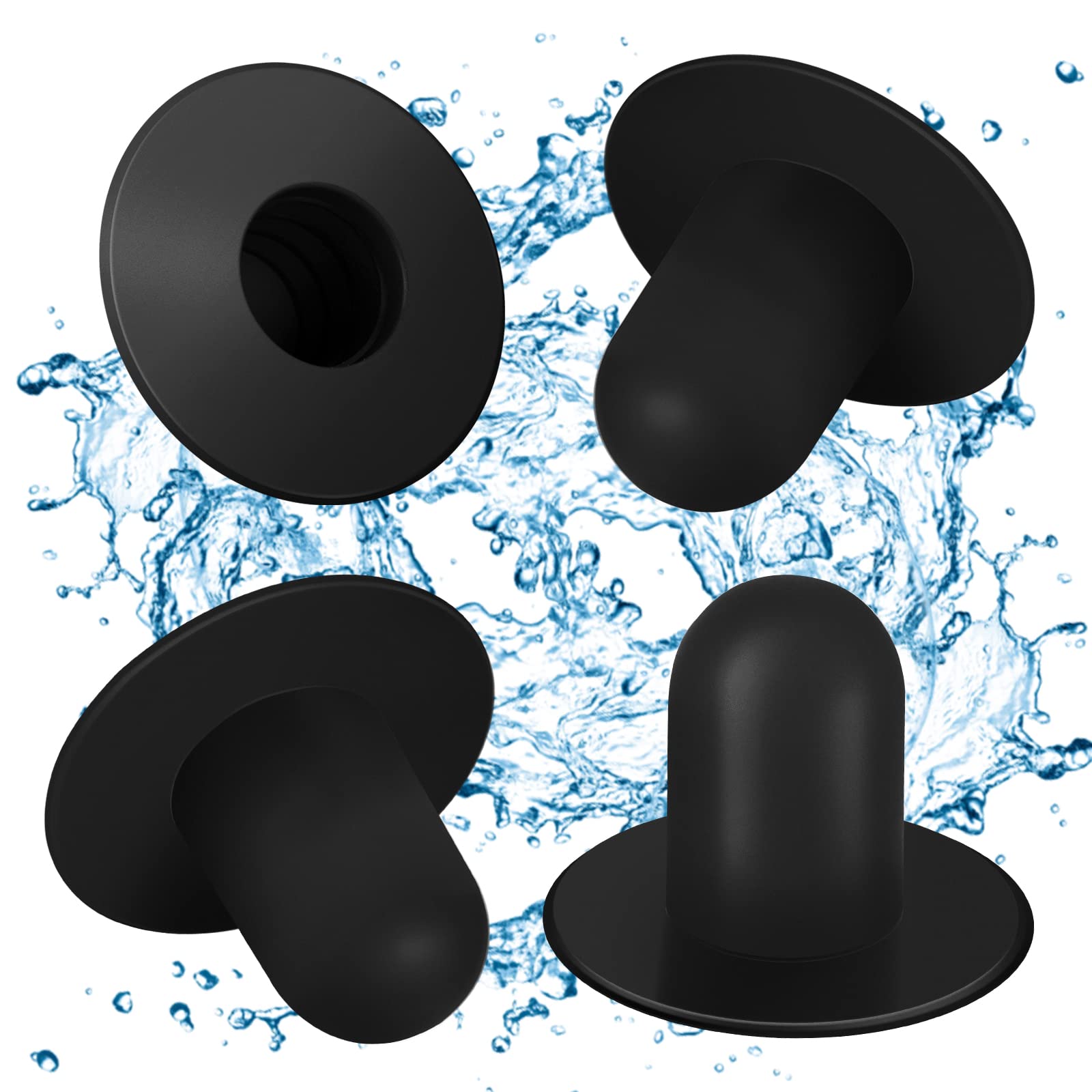 Abeillo 4 Pack Swimming Pool Wall Plugs Replacement Parts - Above Ground Swimming Pool Filter Pump Strainer Hole Plug Stopper Compatible with Intex (Black)