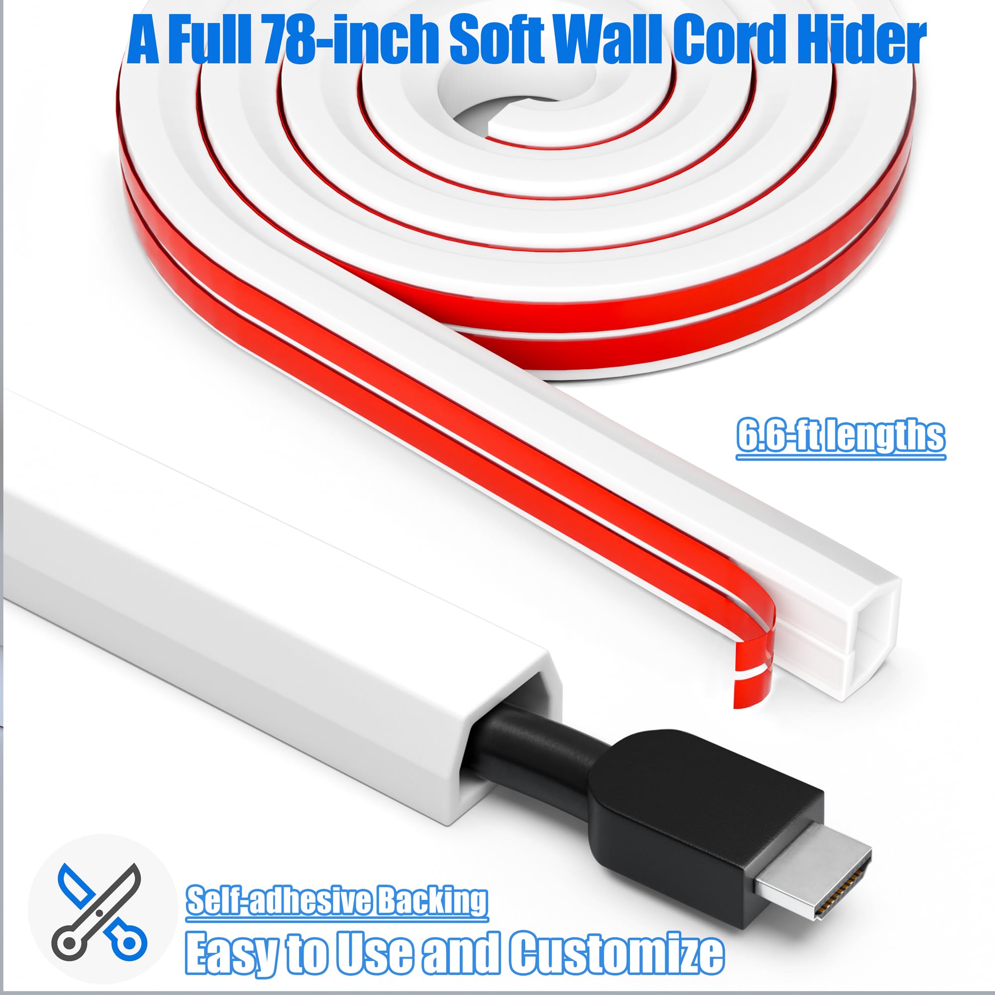 Wall Cord Hider 78in, Soft PVC Cord Covers for