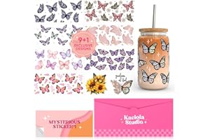 Kaciola 10 Sheets UV DTF Cup Wraps for 16 oz-Butterfly Theme UV DTF Stickers, 1 Sheet Mysterious Pattern Transfer, Rub on Transfers Stickers for 16 oz Libbey Glasses Crafting