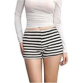 SweatyRocks Women's Y2K Striped Knit Shorts Elastic Waist Slim Fit Summer Mini Shorts