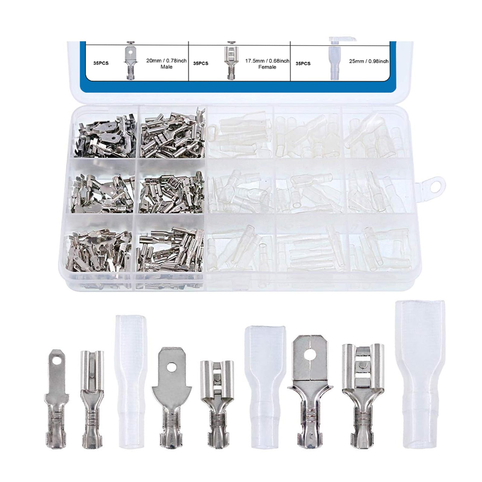 MMOBIEL 315 Pcs Spade Connectors Assortment Wire Crimp Terminal Block with insulating sleeves for Electrical Wiring - Car Audio Speaker Wiring - 2.8mm 4.8mm 6.3mm Male and Female