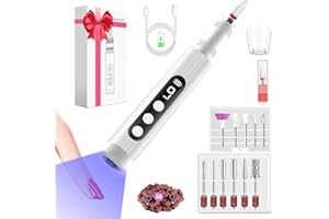 PHAIN Electric Nail Drill Kit with U V Nail Lamp,Portable Cordless Electric Nail File with Display Screen,9 Speeds Professional Manicure Pedicure Polishing 12-in-1 Nail Drill Kit for Home and Salon Use