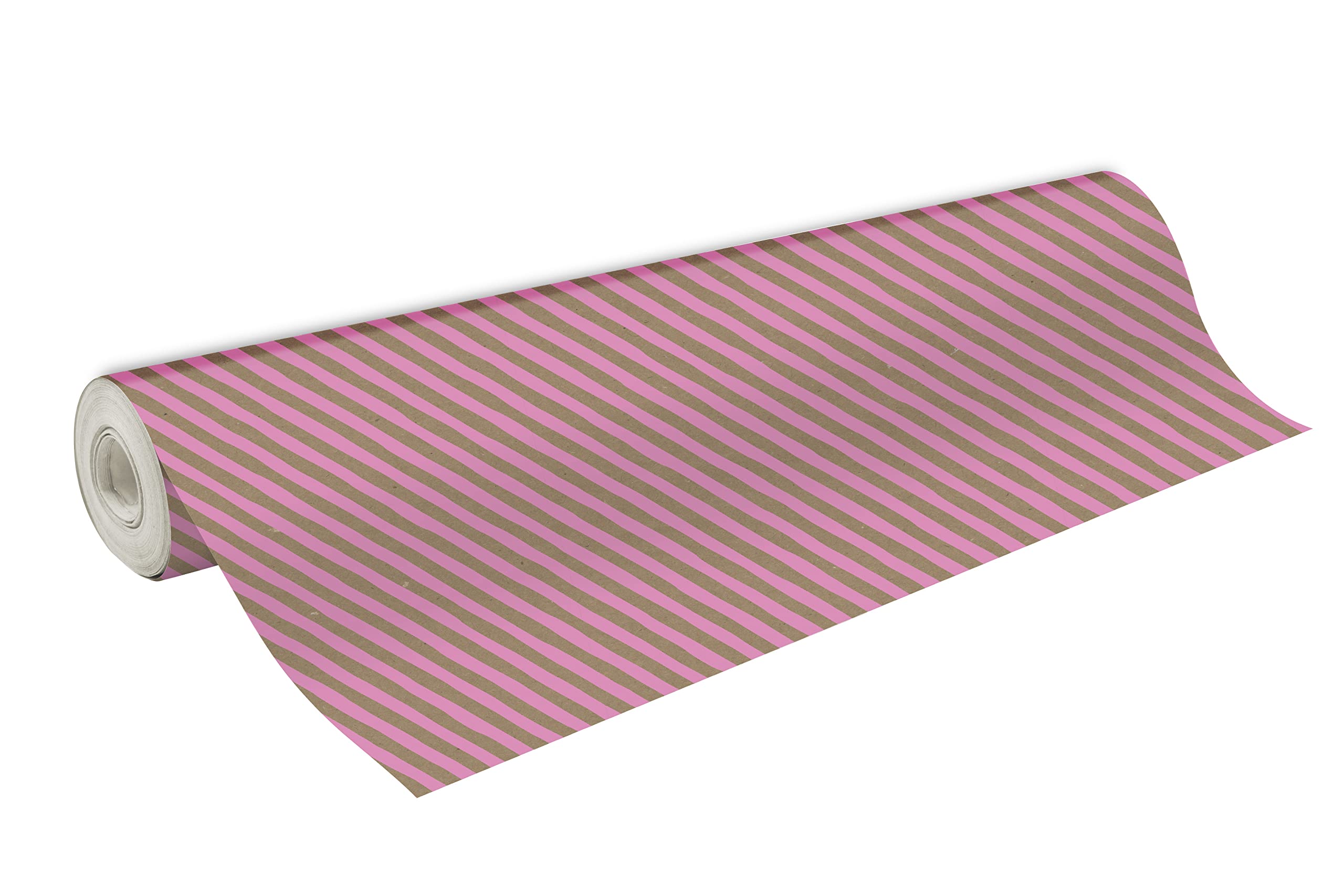 Clairefontaine 223873C - A Reel of Recycled Raw Kraft Paper - Dimensions: 50mx70 cm - 70g - Pattern: Pink Stripes - Recycled paper, ideal for gift wrapping