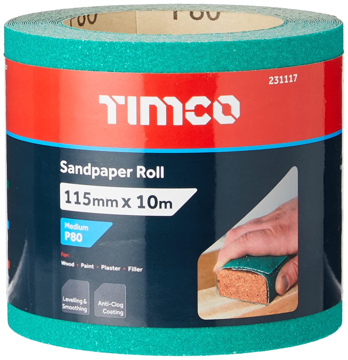 TIMCO 80 Grit Sandpaper Roll - Green -115mm x 10m