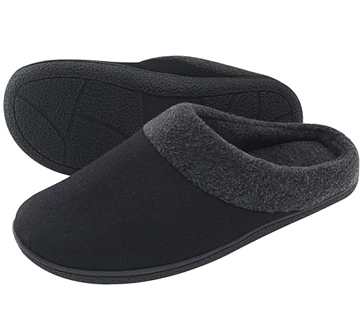 Image result for HomeIdeas Men's Woolen Fabric Memory Foam Anti-Slip House Slippers, Winter Breathable Indoor Shoes