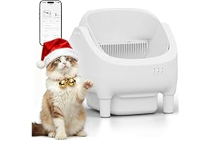 Greesum Open-Top Automatic Cat Litter Box - Self-Cleaning Function, Smart APP Operation, Effortless Odor Reduction, 15L Spacious Waste Bin, Comes with Trash Bags & Mat (White)