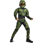 Disguise Halo Infinite Master Chief Costume, Kids Size Muscle Padded Video Game Inspired Character Jumpsuit, Child Size Medium (7-8)