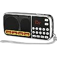 YOFITS YF37 Portable FM AM Radio with TF Card Slot USB AUX Input MP3 Player LED Flashlight Music Repeat Earphone Output and 1000mAh Rechargeable Battery – Compact Design for Travel and Home Use(Black)