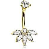 Agrewd Lotus Belly Button Ring, 14G Belly Navel Rings for Women, Surgical Steel Belly Button Piercing Jewelry