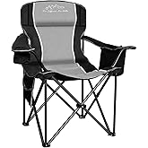 SAILARY Camping Chair Heavy Duty High Back Folding Chair with Cup Holder, 450lbs Capacity, Padded Seat, Cooler Bag & Storage Pocket, Portable for Outdoor, Beach, Fishing, Sports, Black
