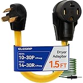 ELEGRP 1.5FT Dryer Adapter Cord, NEMA 10-30P to 14-30R, 3 Prong Old House to 4 Prong New Dryer, 30 A/250V/7500W with Green Ground Wire, Heavy Duty 10 AWG STW, 180° Rotating Plug, UL Standard Compliant