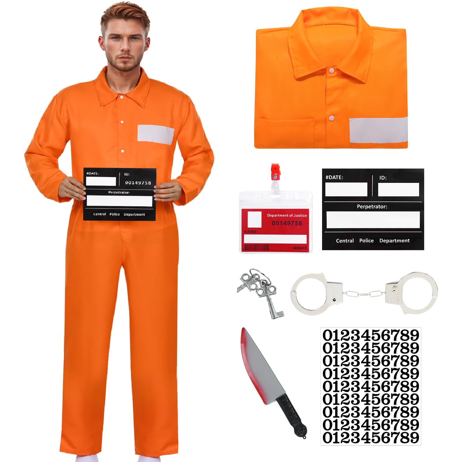 Matreeglam Prisoners Costume Unisex Adults, Prisoner Overall, Orange Jumpsuit Women Men, Convict Costume Fancy Dress for Halloween Cosplay (Orange, XL)