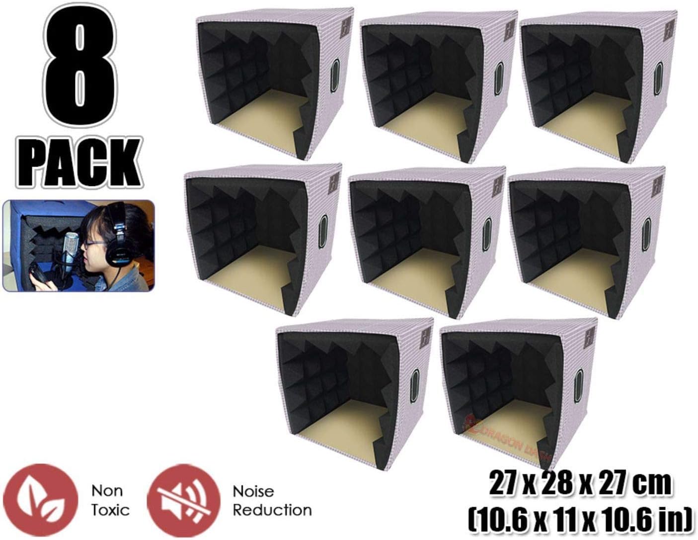Arrowzoom Super Dash 8 Pieces (27 x 27 x 28 cm) Cube Pyramid Sound Recording Booth Box Studio Soundproofing Foam Shield Isolation Filter Cube Voice Booth DIY SD1159