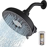 Filtered Shower Head, 8 Inch High Pressure Rainfall Showerhead and 15 Stage Shower Filter Combo for Hard Water, 360° Adjustable Swivel, 3 Spray Modes (Black)