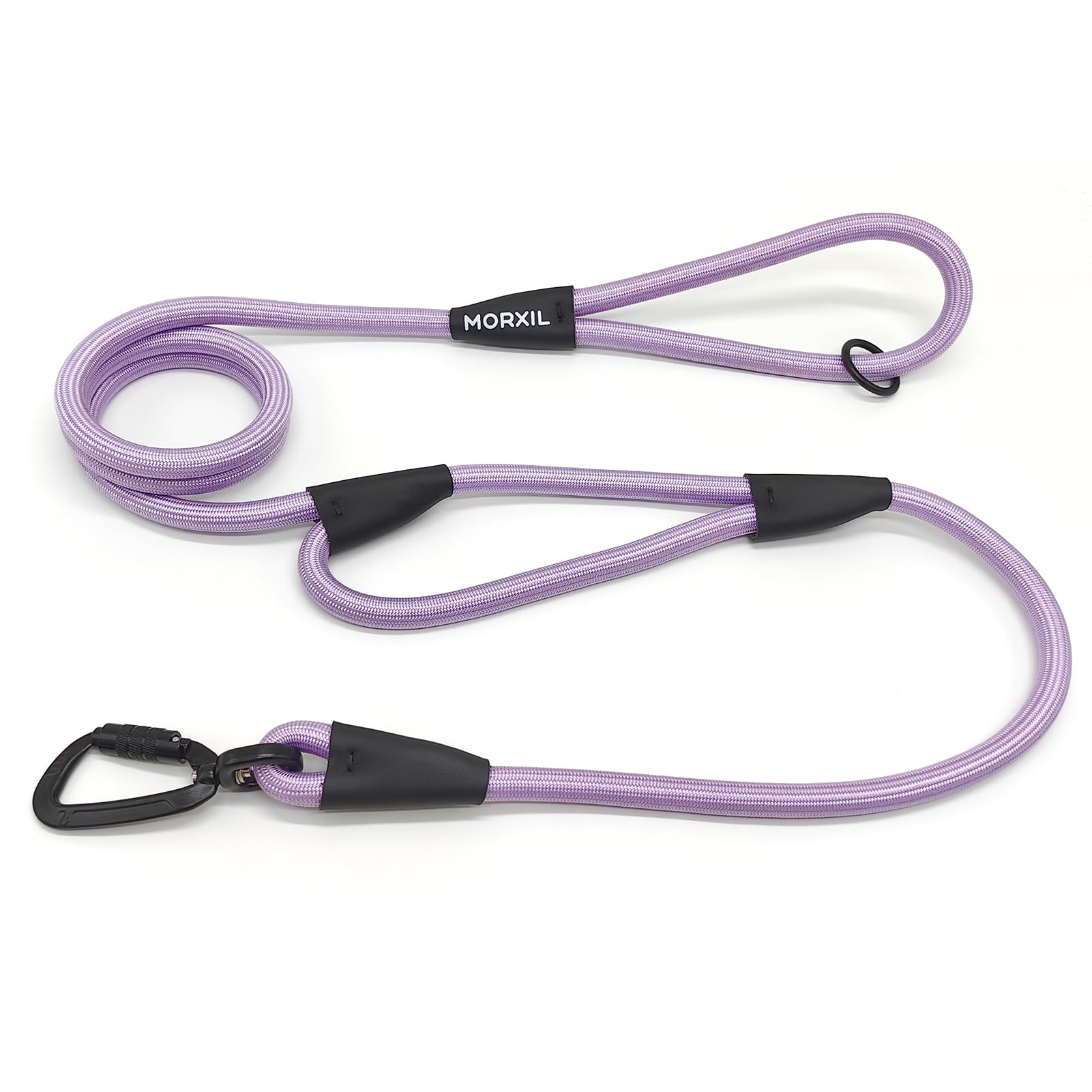 Photo 1 of MORXIL Rope Dog Leash with Two Handles, 6 Foot Heavy Duty Dog Leash with Aviation Aluminum Auto Locking Carabiner, Strong Nylon Pet Lead for Small, Medium, Large Dogs (Purple, 6FT-Two Handle)