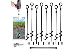 MIXXIDEA18 Inch Ground Anchors Folding Ring Spiral Metal Ground Stakes Dog Tie Out Stake Spiraling Anchor Trampoline Anchors 