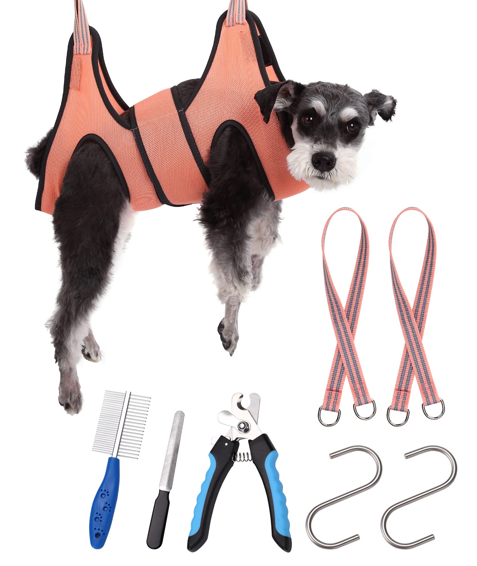 Kkiimatt Cat&Dog Grooming Hammock, Pet Hammock Harness for Small Dog & Cat, Nail Trimming with Clippers/File Sling Strap Sewed on Restraint Bag, Pink Orange