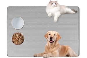 Bartuke Cat Food Mat, 40" x 28" Extra Large Silicone Pet Feeding Mat with Raised Edge Pet Placemat for Food and Water Bowl Non-Slip, Easy to Clean, Floor Protection (Grey)