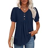 Findsweet Women's Summer tunic Tops Casual Dressy Blouses Short Sleeve Shirts M-3XL