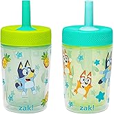 Zak Designs Bluey Capri Toddler Tumblers For Travel or At Home, 9oz 2-Pack Double Wall Plastic Sippy Cups With Leak-Proof Design is Perfect For Kids (Bluey, Bingo)