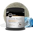 MB Stone Care Granite Polishing Compound 8.5 oz - Norton Ultra Grizzly Pad 7-3/4 Inch - 16 x 16 Microfiber Cloth - Gloves - Bundle - 4 Items
