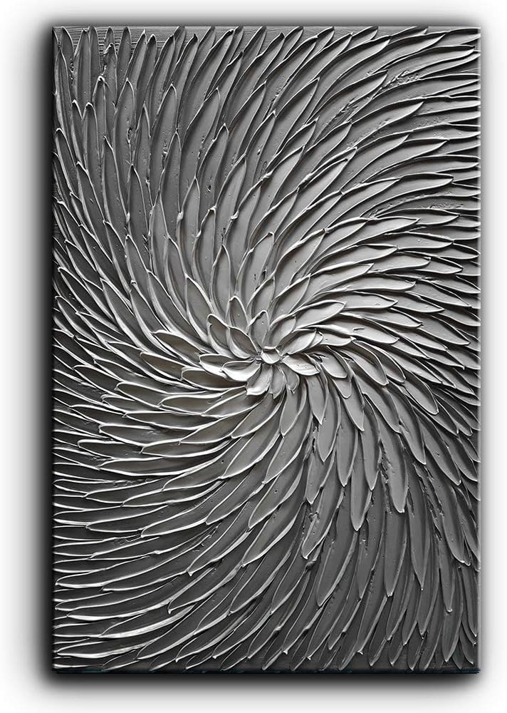 Paintings - YaSheng Art - 3D Abstract Art Oil Paintings on Canvas Texture Silver Gray Color Abstract Artwork Modern Home Decor Canvas Wall Art Ready to Hang for Living Room Bedroom 24x36inch