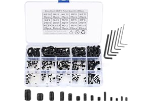 JMHNEWHOPE 300 Pcs Set Screw Assortment Kit, Allen Head Hex Socket Grub Head Screw Set, Black Hex Drive Cup-Point Grub Screws Set with Internal Hex Drive, with Hex Wrenches, M2.5/M3/M4/M5/M6/M8