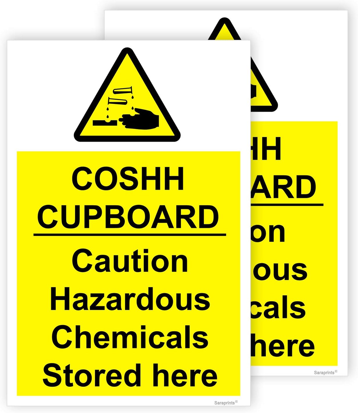 Pack of 2 COSHH Sticker Self Adhesive Waterproof COSH Sign 200mm x 300mm V1088, yellow, 200 x 300 mm