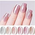 Beetles Cat Eye Gel Nail Polish Set - 6 Colors Glass Silver Nude Pink Brown Summer Neutral Sheer Gel Jelly Translucent Effect Soak Off LED UV with Magnet Manicure Gift for Women
