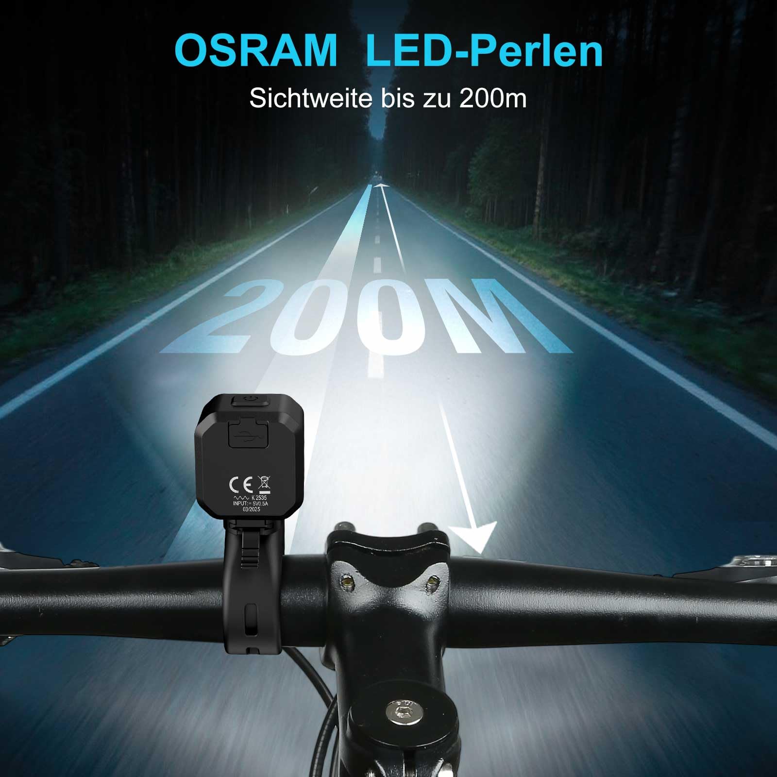 toptrek Fahrradlicht Set USB Aufladbar, StVZO zugelassen Fahrrad Lichter Led Set, IPX5 Wasserdicht Fahrradbeleuchtung Set, Batterie Aufforderung Schwach, Frontlicht & Rücklicht Set 2