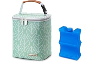 BABEYER Breast Milk Cooler Bag with Ice Pack Fits 4 Baby Bottles Up to 9 Ounce, Baby Bottle Bag for Nursing Mom Daycare-Green