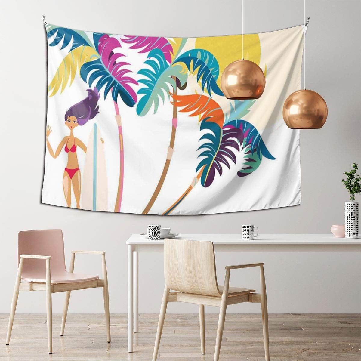 Amazon Co Jp Gukisala タペストリー ビーチでかわいい漫画のサーフガール抽象イラスト海辺で夏休み 多機能 毛布 おしゃれな壁掛け インテリア ファブリック装飾用品 モダンなアート 和風 壁掛け クールジャパン 家飾り ホーム キッチン