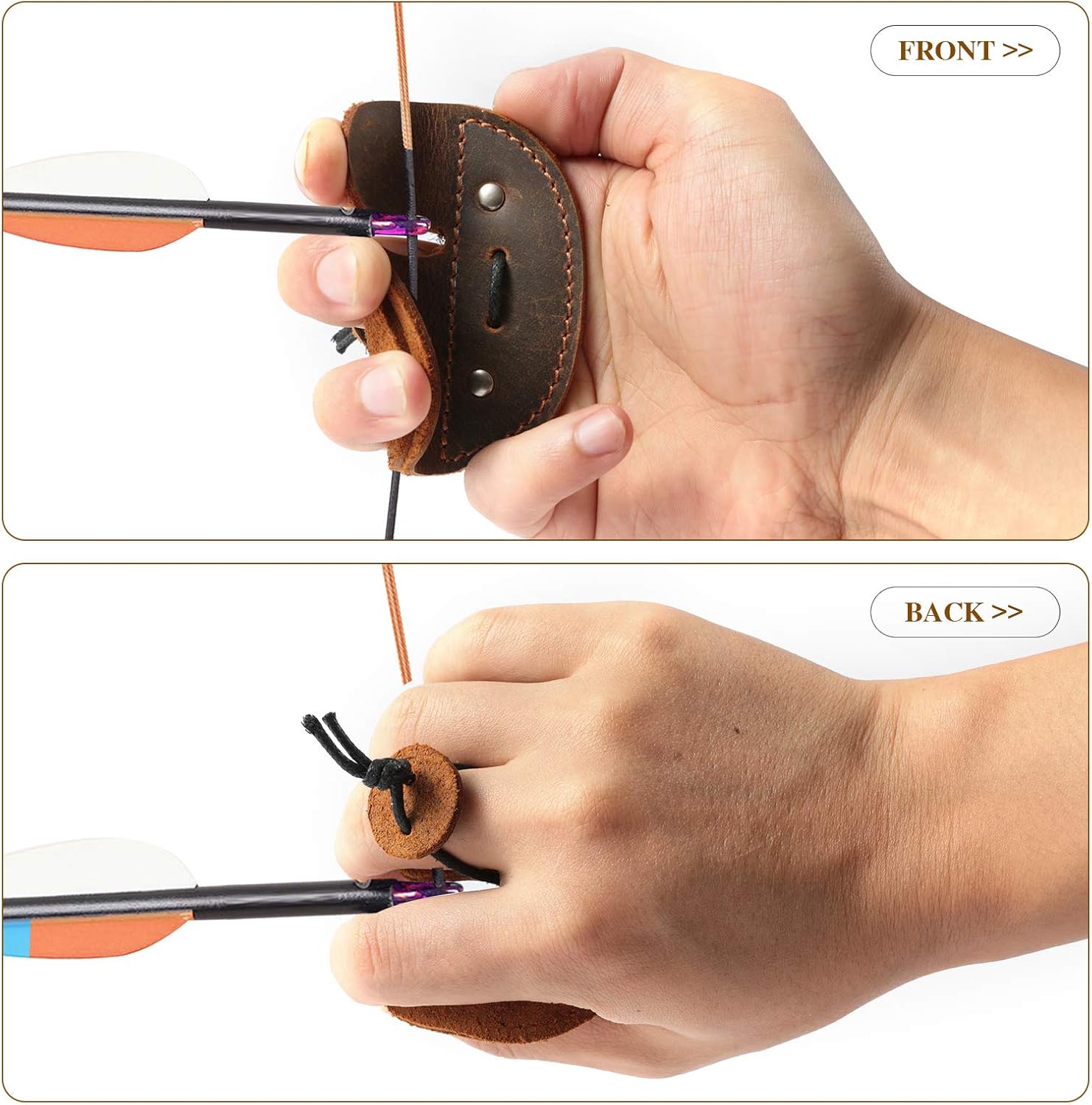 Ringsun Leather Archery Finger Tab Accessories, Handmade Finger Protect Guard for Shooting Practice Gear& Recurve Bow Arrow, Brown, RS02 : Sports & Outdoors