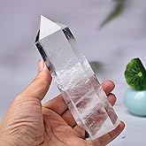 WUYOUSHI Large Clear Quartz Healing Crystal Towers 5.9" -6.1" Natural Crystal Wand 6 Faceted Chakra Crystal Point Reiki Meditation Therapy Home Decoration Gift (1-1.2lb)