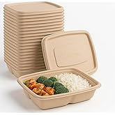 100 Pack 750ml Compostable Food Containers with Lids | Leak-Proof | Microwave & Freezer Safe | Eco-Friendly Meal Prep & Takeout Boxes (200)