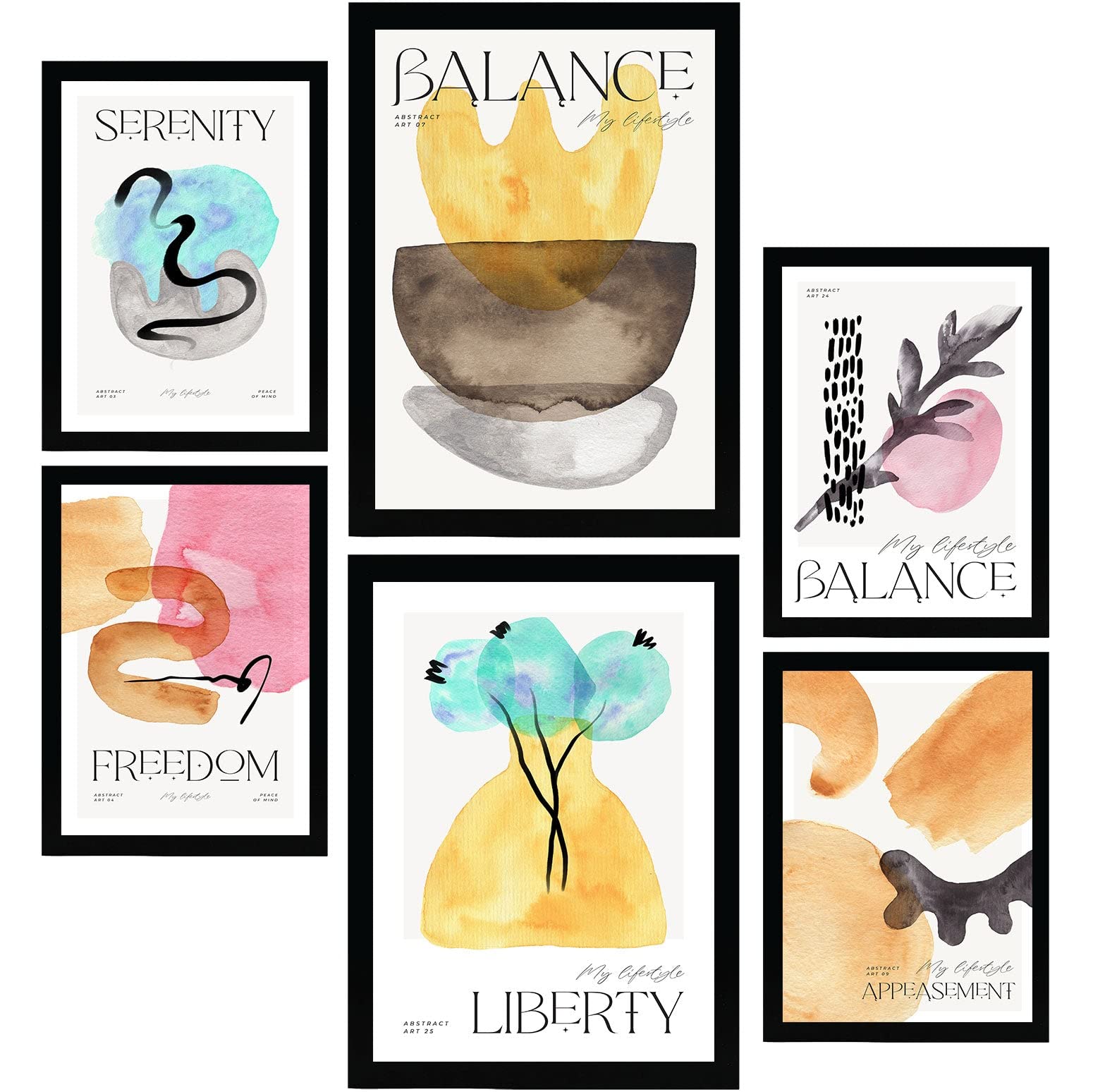 Nacnic Set of 6 Posters Abstract Balance. Pictures and Prints in Art Gallery Aesthetic. Full Colour Illustrations for Interior Design and Decoration. Sizes A3 & A4, Unframed.