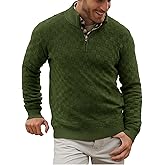 Runcati Mens Quarter Zip Pullover Sweater Casual Mock Neck Slim Fit Checkered Knitted Polo Sweaters