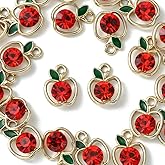 DanLingJewelry 20Pcs Golden Red Rhinestone Apple Charms Crystal Fruit Food Charm Pendants Craft Supplies for Jewelry Making Earrings Necklaces