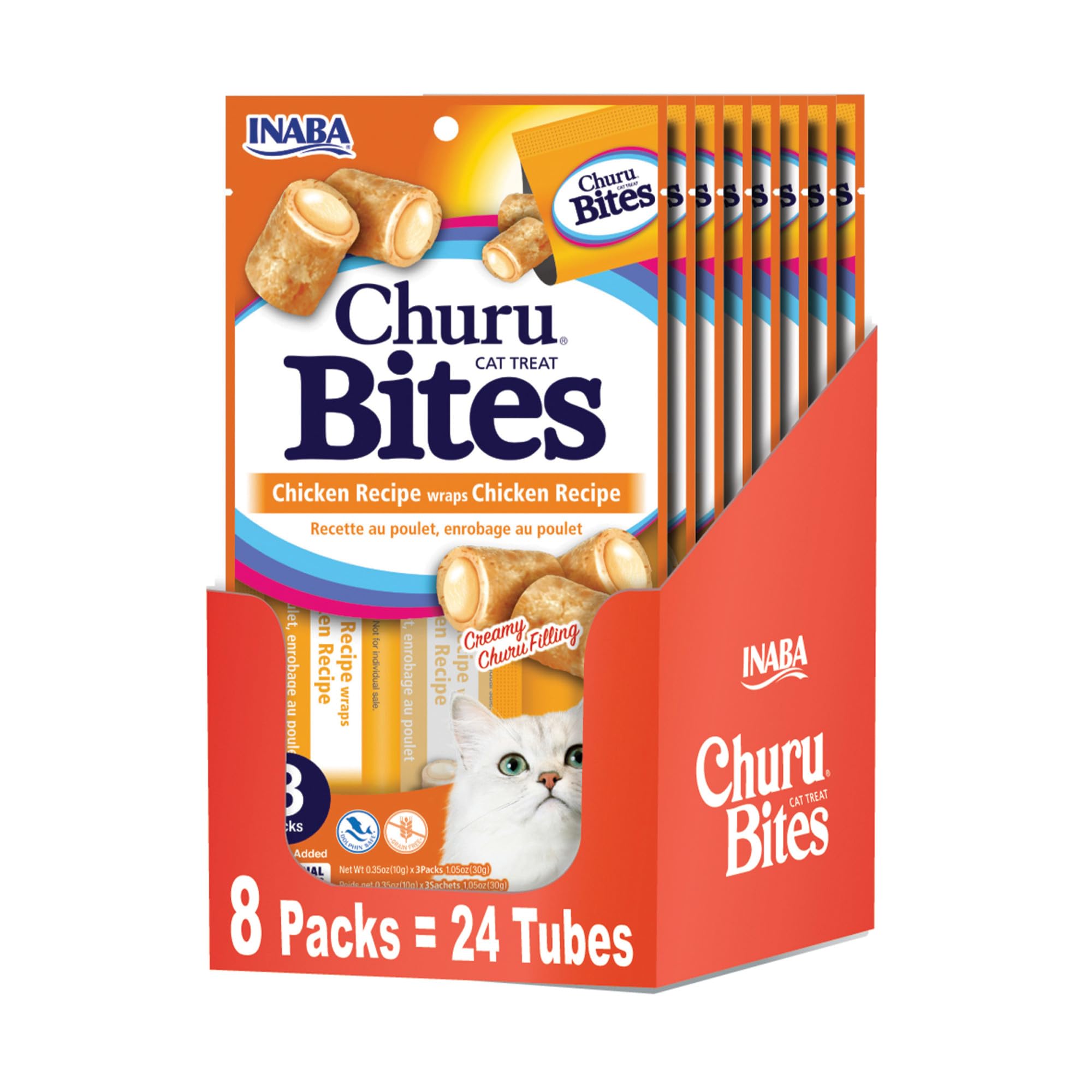 Photo 1 of ***BEST BY 01.08.2026***INABA Churu Bites for Cats, Soft Baked Chicken Churu Filled Cat Treats with Vitamin E, 0.35 Ounces Each Tube, 24 Tubes Total (3 per Pack), Chicken Recipe