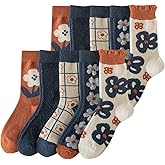 5/10 Pairs Wool Socks for Women Thick Knit Vintage Cute Floral Crew Socks
