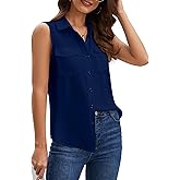 YAMANMAN Women's Sleeveless Button Down Shirts Blouses Solid Casual Tank Top Loose V Neck Summer Top for Work