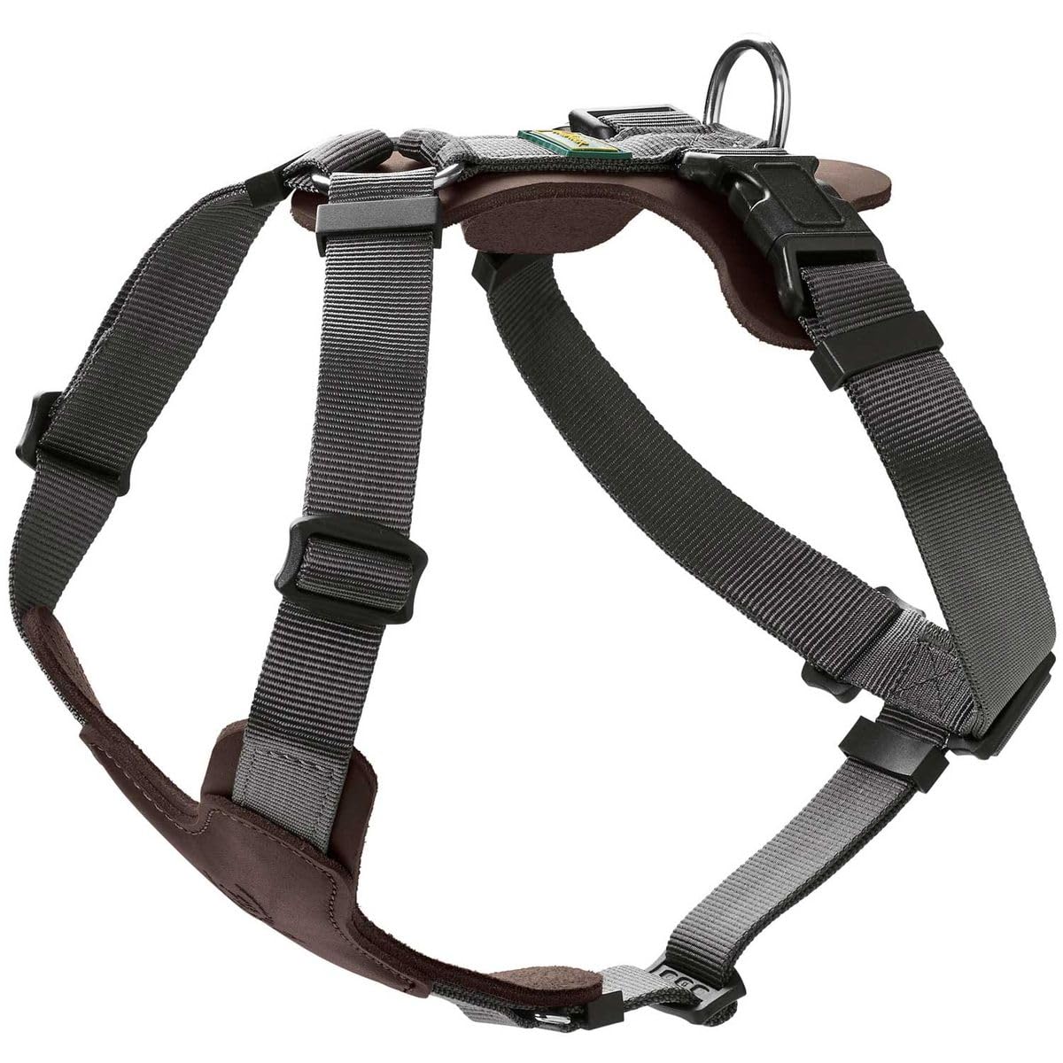 HUNTER AALBORG MIXED Dog Harness Dark Brown/Grey Cowhide Leather/Nylon Adjustable to 5 Positions Lightweight with Plastic Buckles Made in Germany Size: S