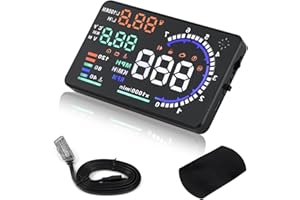 SHELITA Speedometer Heads Up Display Car HUD A8, Speed, RPM/MPH, KM/H, Engine/Water Temperature, Fuel Consumption, Multiple Alarms, etc for All Cars with OBD2 Interface