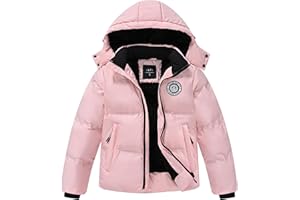 RBYEKP Kids Winter Coat Warm Fleece Thermal Padded Jackets with Detachable Hood Outdoor Puffy Jacket with Zip Pockets