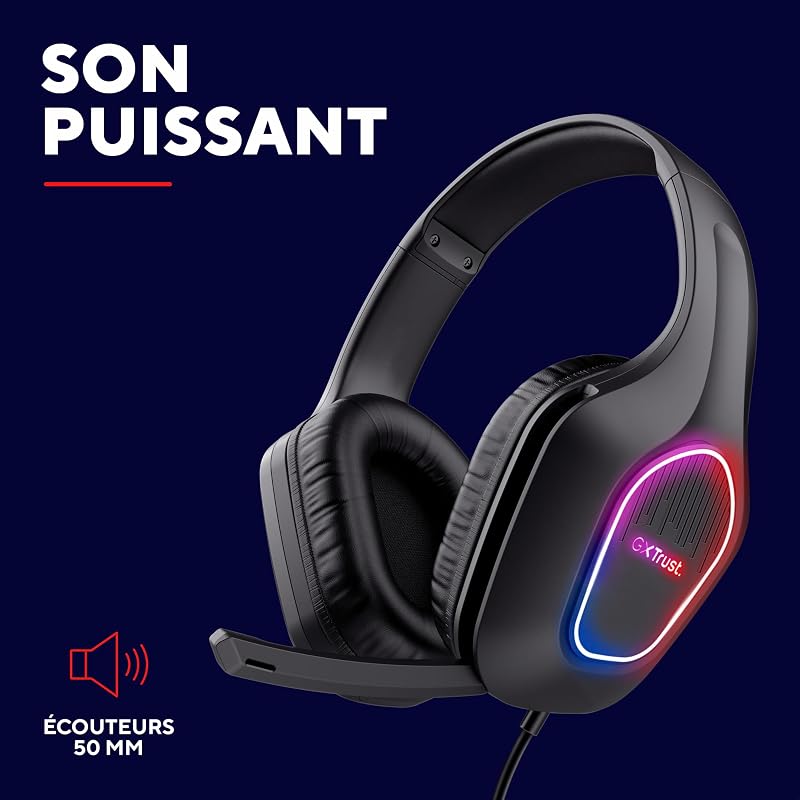 Rayne Casque Gaming Léger pour PC/Console, Éclairage LED, Noir