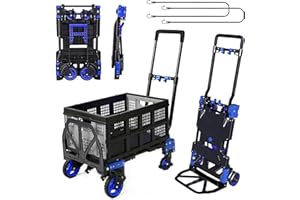 CHINCO STAR Folding Hand Truck Dolly with Folding Basket, 330LBS Capacity Carts with Wheels 2 in 1 Platform Truck, Push Cart Dolly with 4 Wheels and Retractable Handle